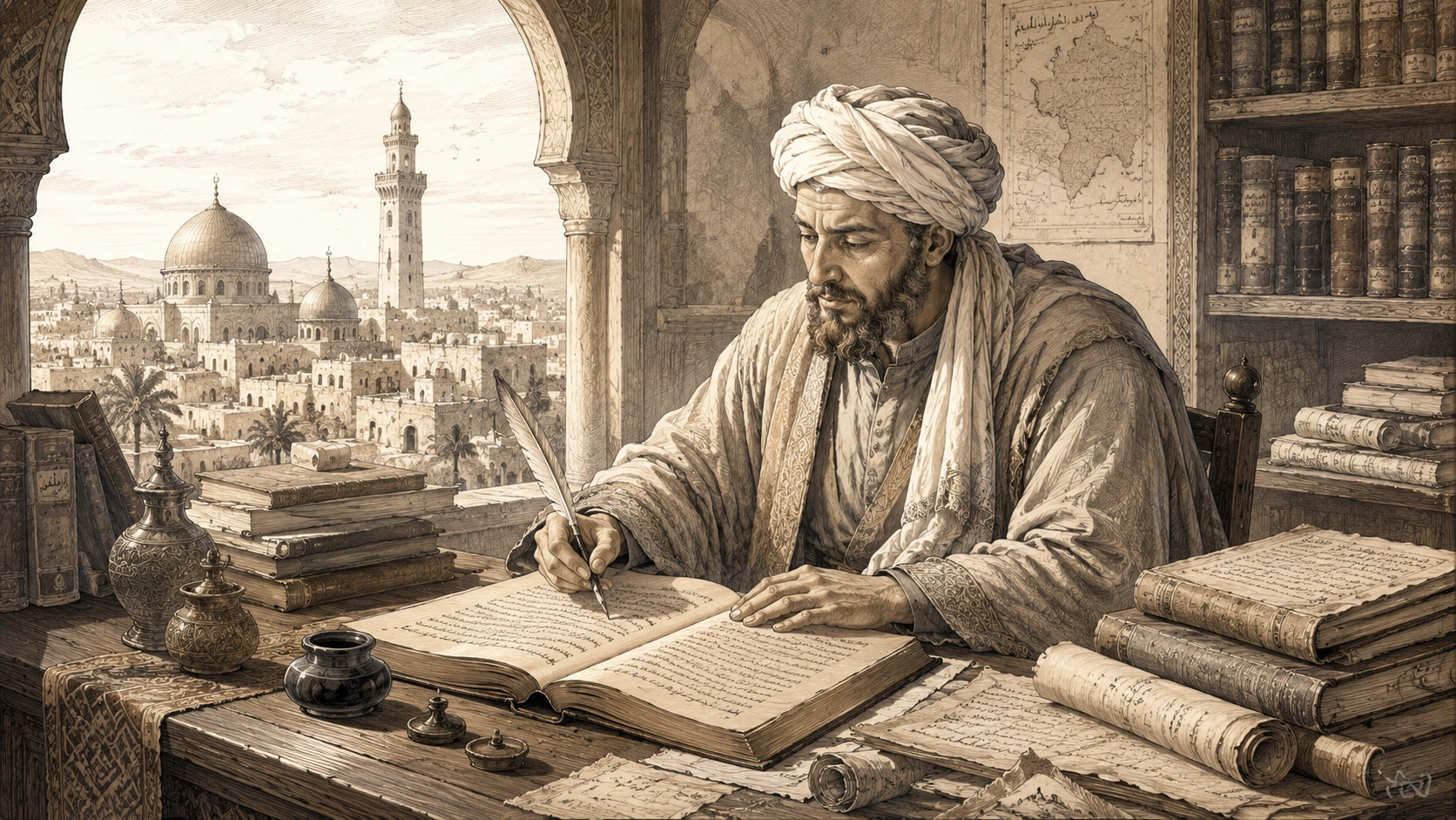 ibn khaldun beim schreiben ueber gemeinschaft zusammenhalt und geschichte